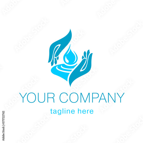 Vector logo with hands and water drops.  For environmental programs and drinking water label