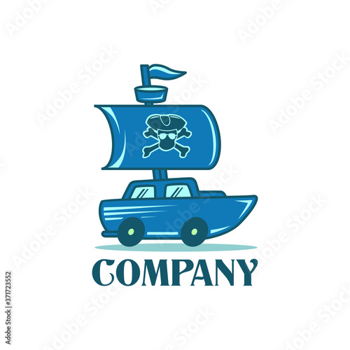 pirate car logo illustration creative concept