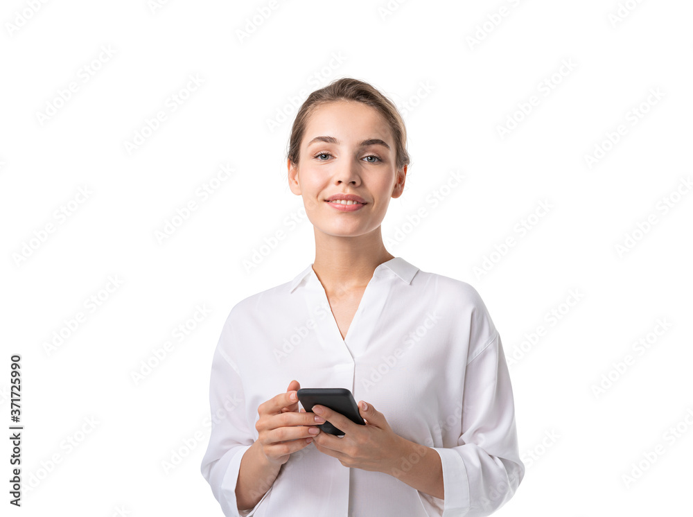 Smiling young businesswoman with smartphone Smiling young businesswoman with smartphone