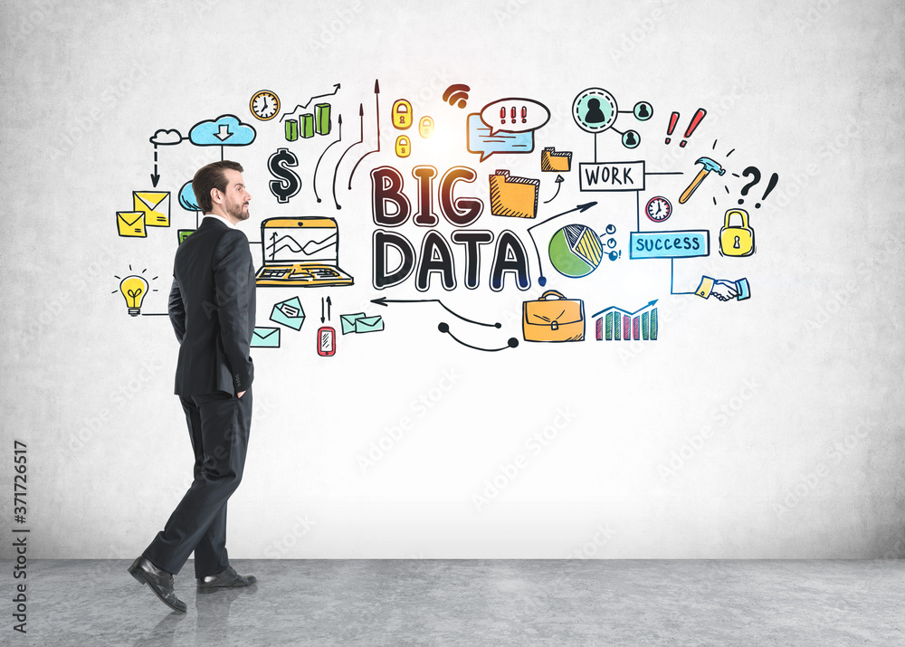 Young business man, big data sketch Young business man, big data sketch