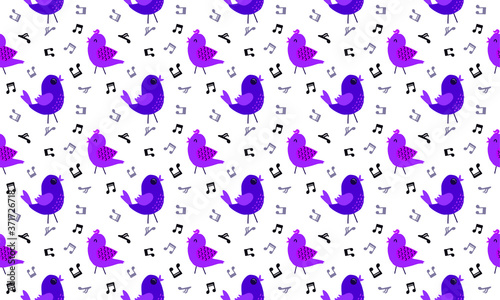 Plano de fundo vetorial com passarinhos cantando e símbolos de música, transmitindo uma sensação de harmonia e alegria, perfeito para adicionar um toque musical e encantador ao seu design
