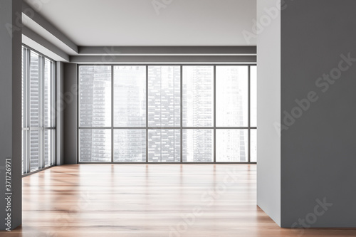 Empty grey panoramic office