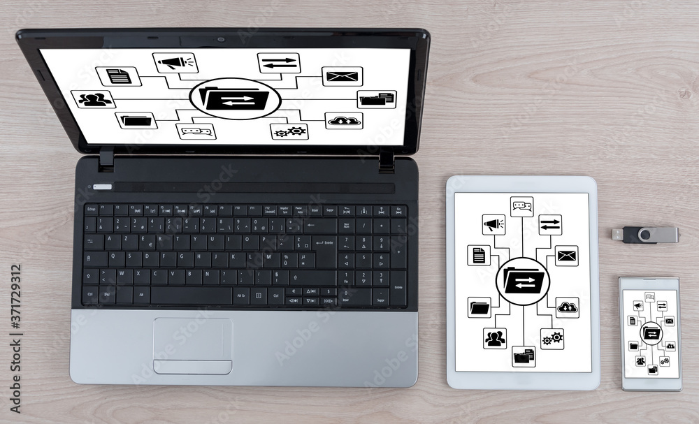 Fototapeta premium Data exchange concept on different devices