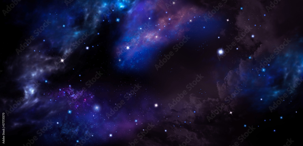 Fantasy deep space, nebula and stars in night sky banner