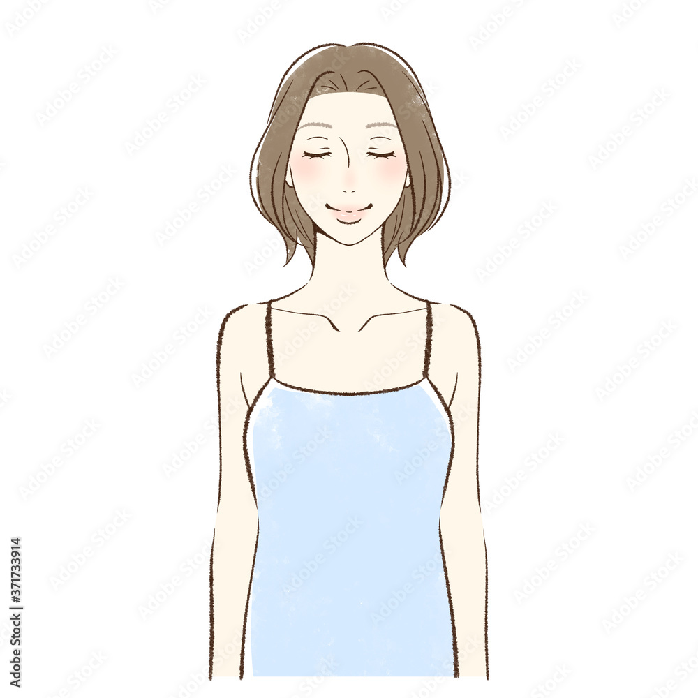 目を閉じて正面向きの女性