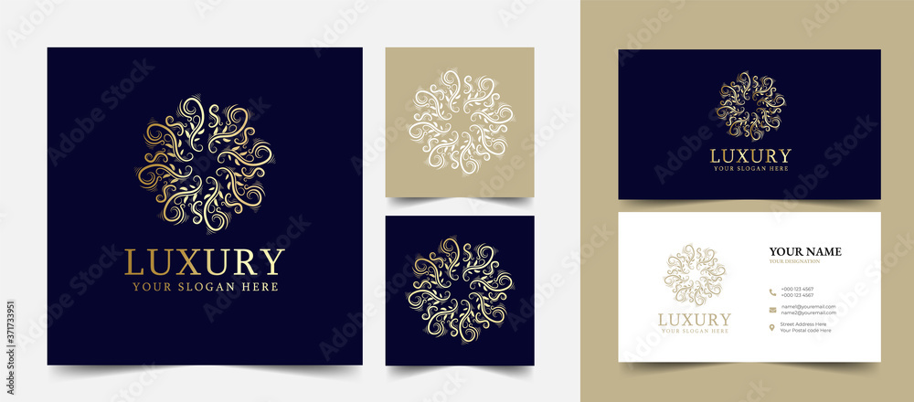 Fototapeta premium Vintage Royal luxury logo design with visiting card stationery design vector premium