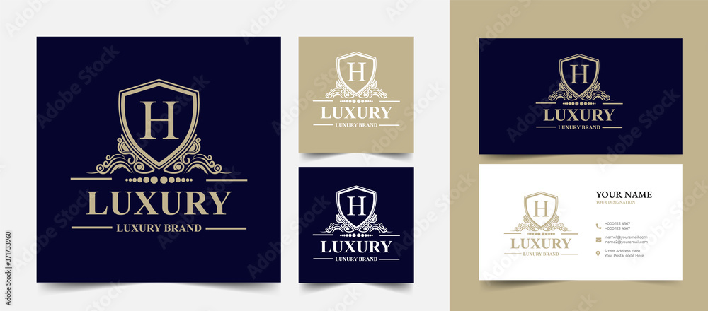 M initial letter Vintage Royal luxury logo design with visiting card stationery design vector premium
