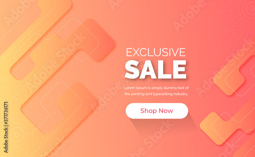 Modern exclusive Sale abstract background peach orange banner with geometry elements