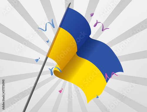 The celebratory flag of Ukraine flew at a height