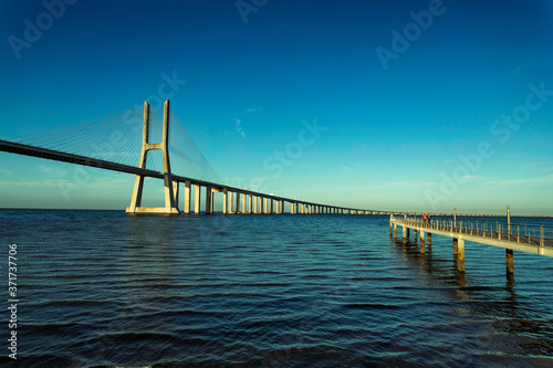 The Vasco da Gama Bridge is a cable-stayed bridge flanked by viaducts and spans the Tagus River in Parque das Nações in Lisbon, the capital of Portugal. It is the longest bridge in the European Union © Martina