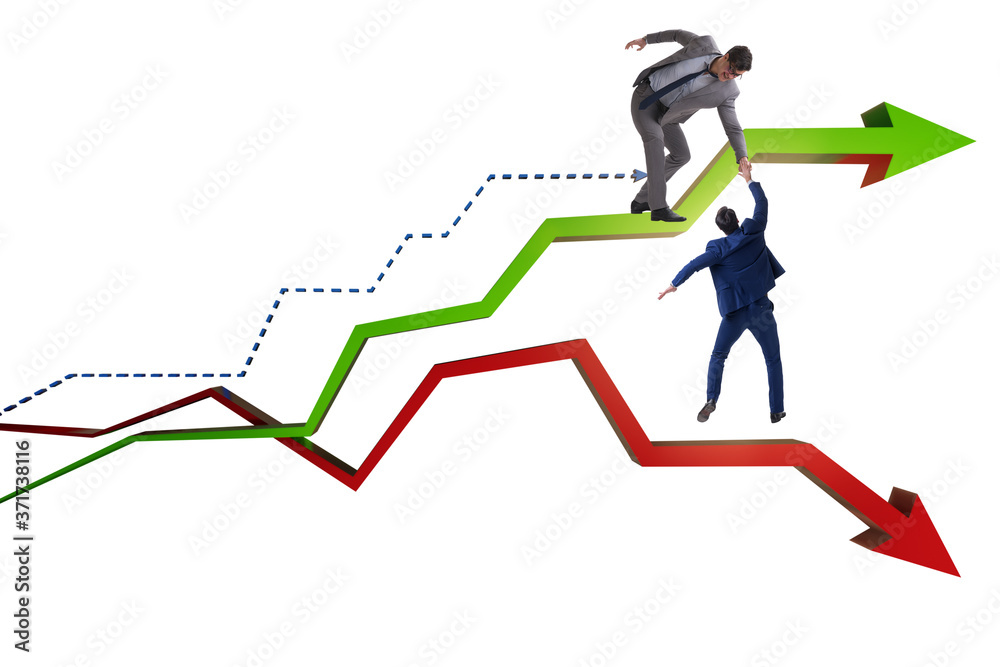Businessman saving competitor during the crisis Businessman saving competitor during the crisis