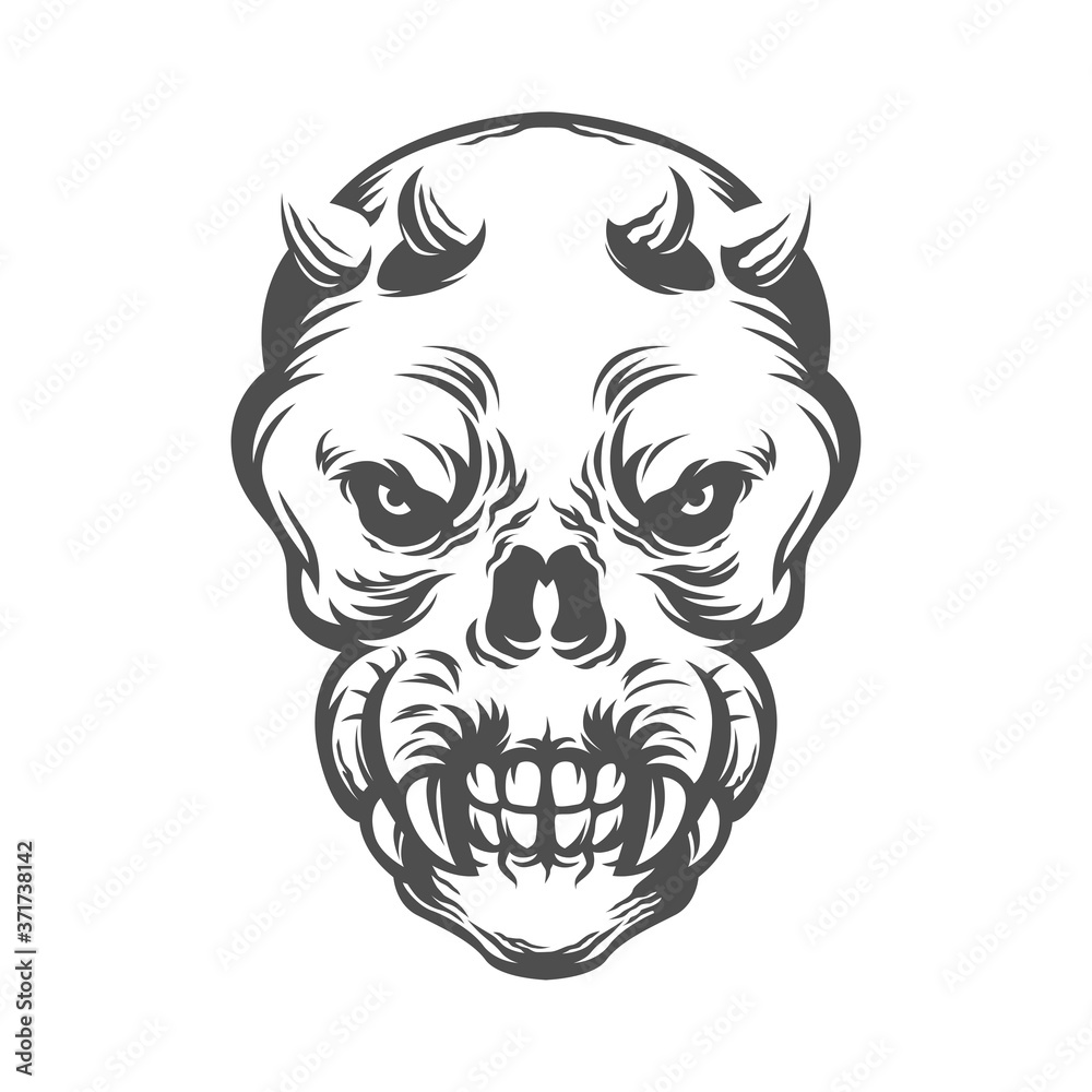 skull head with horn. black and white drawing. vector illustration skull head with horn. black and white drawing. vector illustration