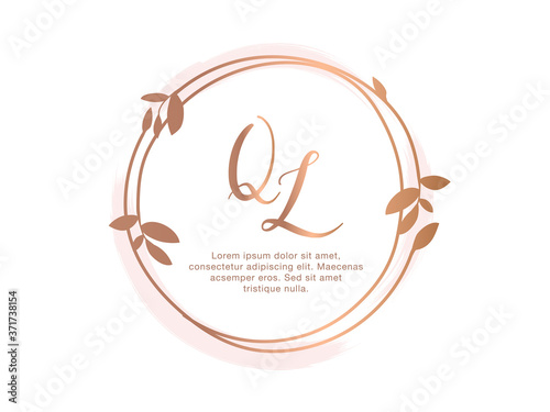 Gold circle floral frame vector.  Rose gold  circle  frame vector. 