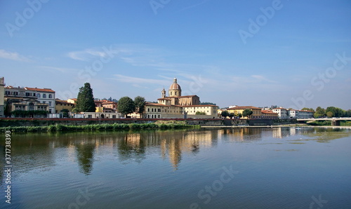 Arno river in Metropolitan city Florence Tuscany capital