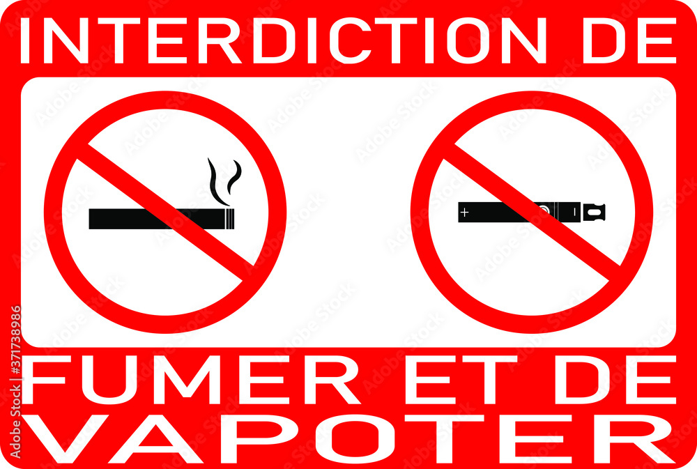 Vector illustration in french with the text No smoking, no vaping (Interdiction de fumer et de vapoter). Restriction, prohibition sign. 