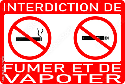 Vector illustration in french with the text No smoking, no vaping (Interdiction de fumer et de vapoter). Restriction, prohibition sign. 