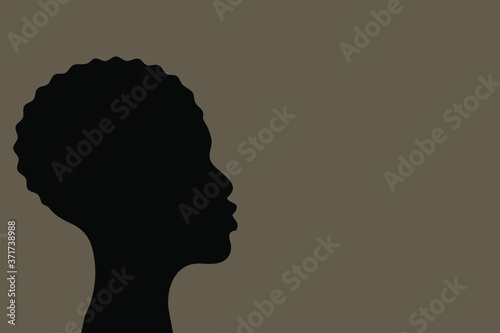 Vector illustration of the silhouette of a black man looking up. Concept of dream, future confidence. Copy space.