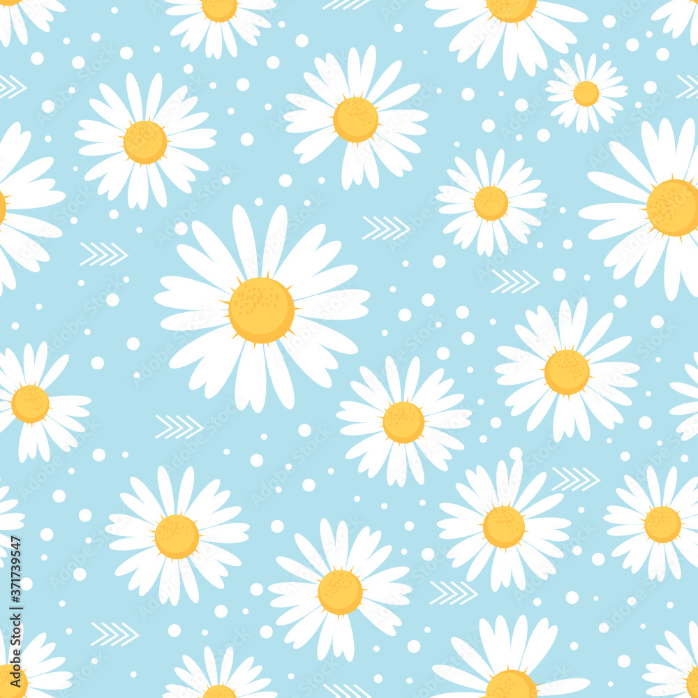 Fototapeta premium Seamless pattern with daisy flower on blue background vector.