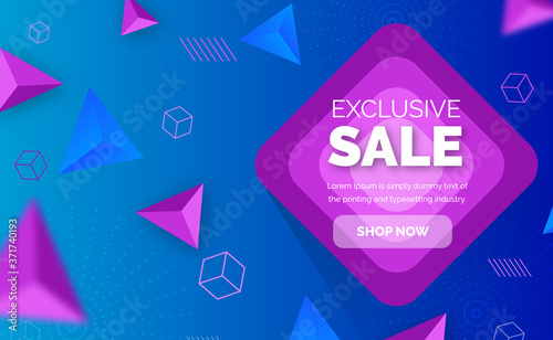 Modern exclusive Sale abstract background wallpaper blue banner with geometry elements