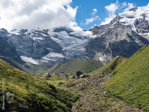 Dufourspitze peak from Macugnaga Valley at Zamboni Zappa chalet