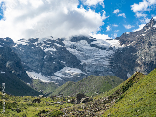 Dufourspitze peak from Macugnaga Valley at Zamboni Zappa chalet photo