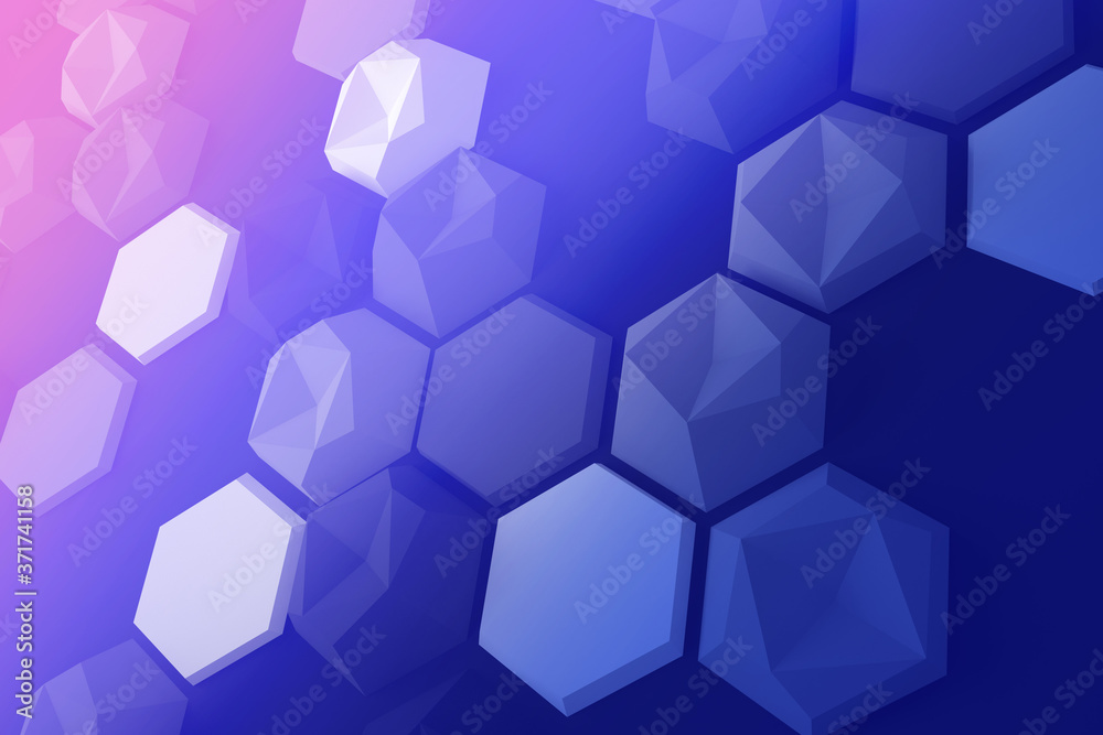 Colorful hexagon 3D abstract background. Bees cells honeycomb texture. Three-dimensional render illustration.
