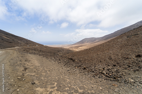 Natural landscape. View from the Aguda pass. Jandia Peninsula. Fuerteventura. Canary Island. Spain.