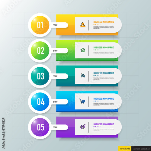 Modern infographics banner 5 steps design template. 