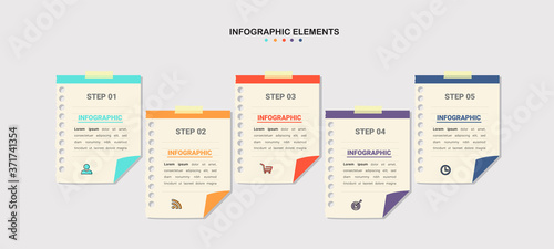 Timeline Infographics design template with note paper.