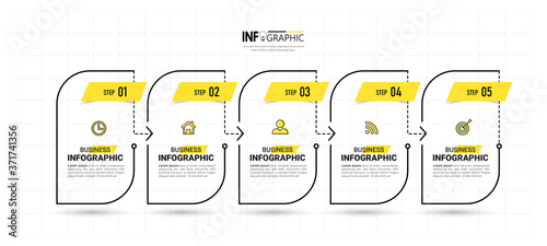 5 Steps Timeline Infographics design template.	

