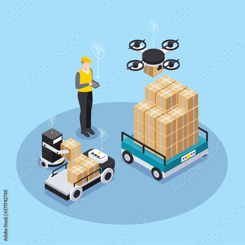 Isometric Smart Industry Colored Background