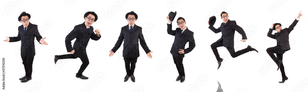 Funny gentleman in striped suit isolated on white Funny gentleman in striped suit isolated on white