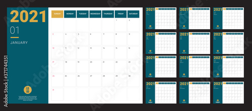 2020 Calendar - illustration. Template. Mock up Week starts Sunday