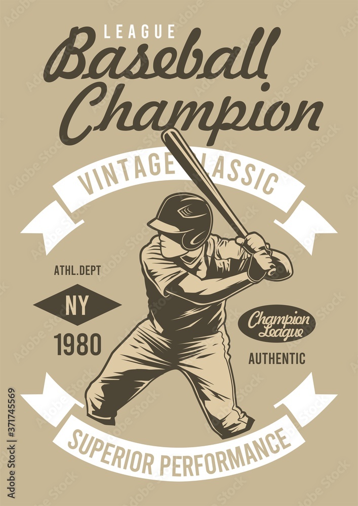Fototapeta premium vintage baseball champion poster with brown baackground