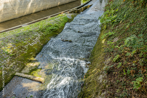 Fish ladder systems or Landfill-pond is a fish monitoring channel or fish transfer system on the river Jeker in Maastricht, South Limburg, Netherlands photo