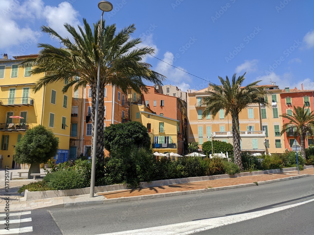 palmier Menton ville du citron à la frontière italienne, maison Provence, mer méditerranée et palmier
