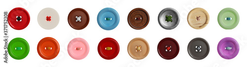 Set of sewing buttons on white background, banner design