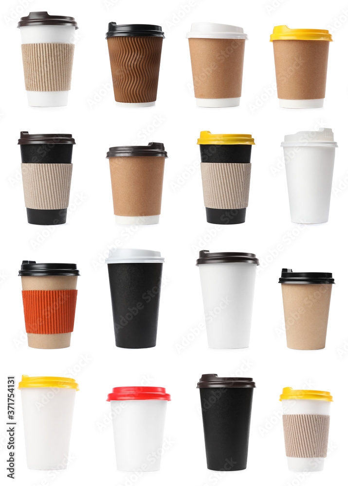 custom made wallpaper toronto digitalSet of paper coffee cups on white background