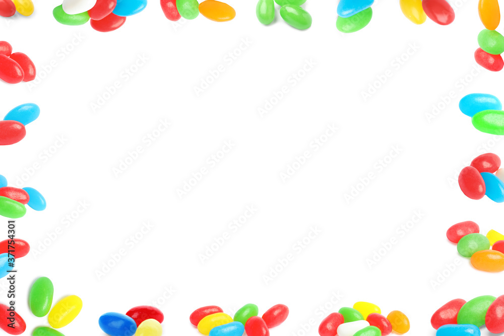 Frame of tasty jelly candies on white background Frame of tasty jelly candies on white background