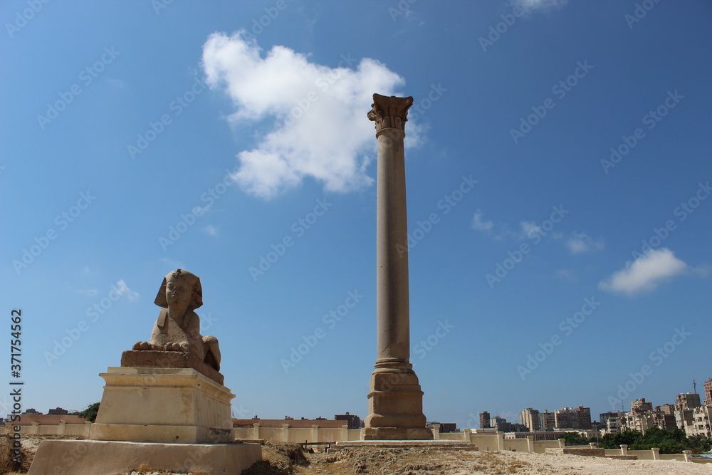 Serapeum and Pompey`s Pillar and the sphinx.
