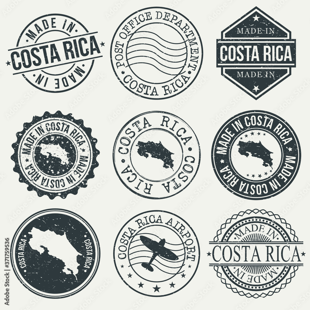 Fototapeta premium Costa Rica Set of Stamps. Travel Stamp. Made In Product. Design Seals Old Style Insignia.