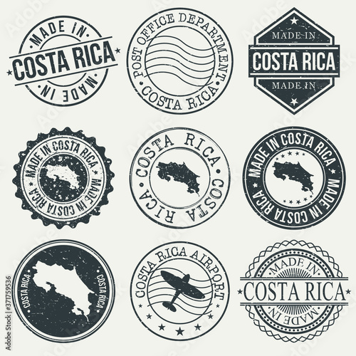 Costa Rica Set of Stamps. Travel Stamp. Made In Product. Design Seals Old Style Insignia.