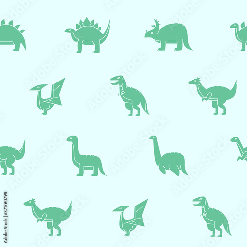 Dinosaurs - Vector background (seamless pattern) of silhouettes triceratops, stegosaurus, tyrannosaurus and other animals of the Jurassic period for graphic design © Pavel-reDesign