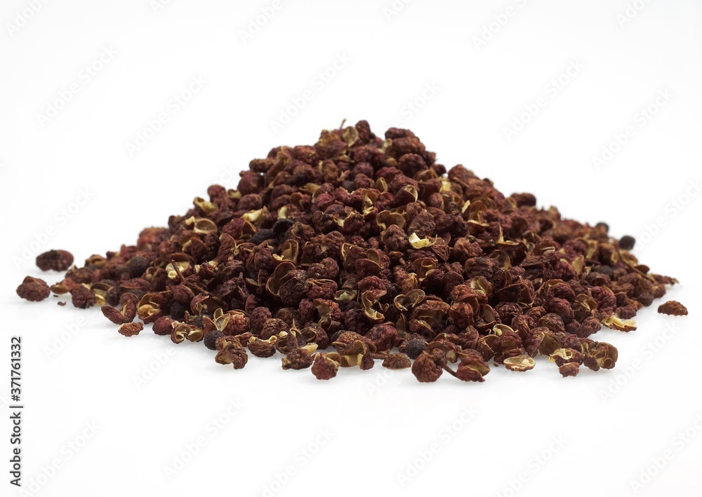 Czechuan or Sichuan Pepper, zanthoxylum simulans against White Background Czechuan or Sichuan Pepper, zanthoxylum simulans against White Background