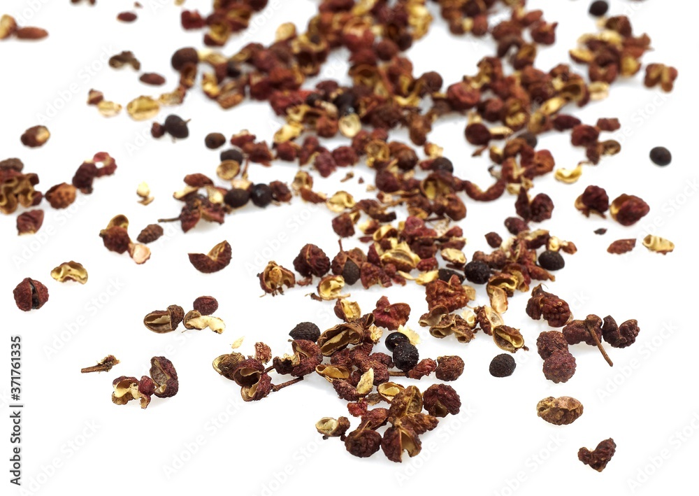 Czechuan or Sichuan Pepper, zanthoxylum simulans against White Background Czechuan or Sichuan Pepper, zanthoxylum simulans against White Background