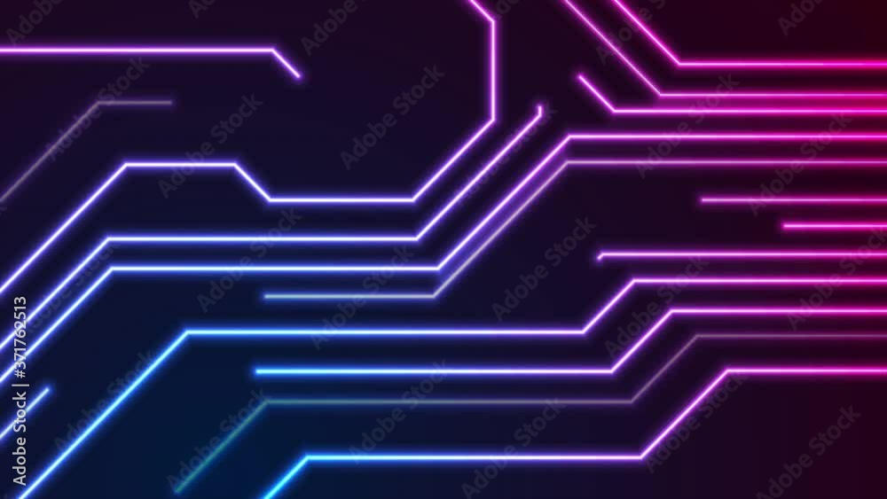 Glowing blue purple neon circuit board lines abstract motion design