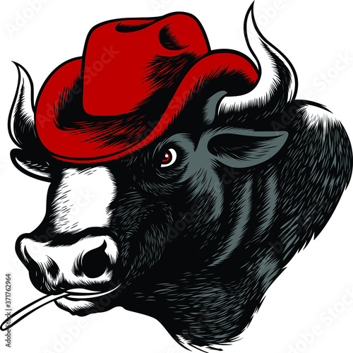 Bull wears a cowboy hat
