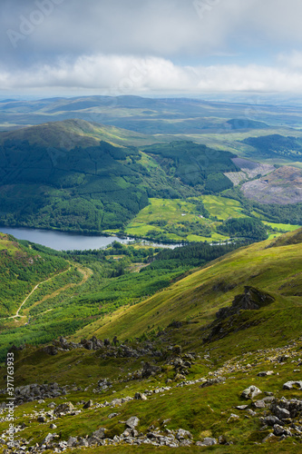 Views of Stirlingshire in Scotland on a lovely summersday from the top of the mountain Ben Ledi 