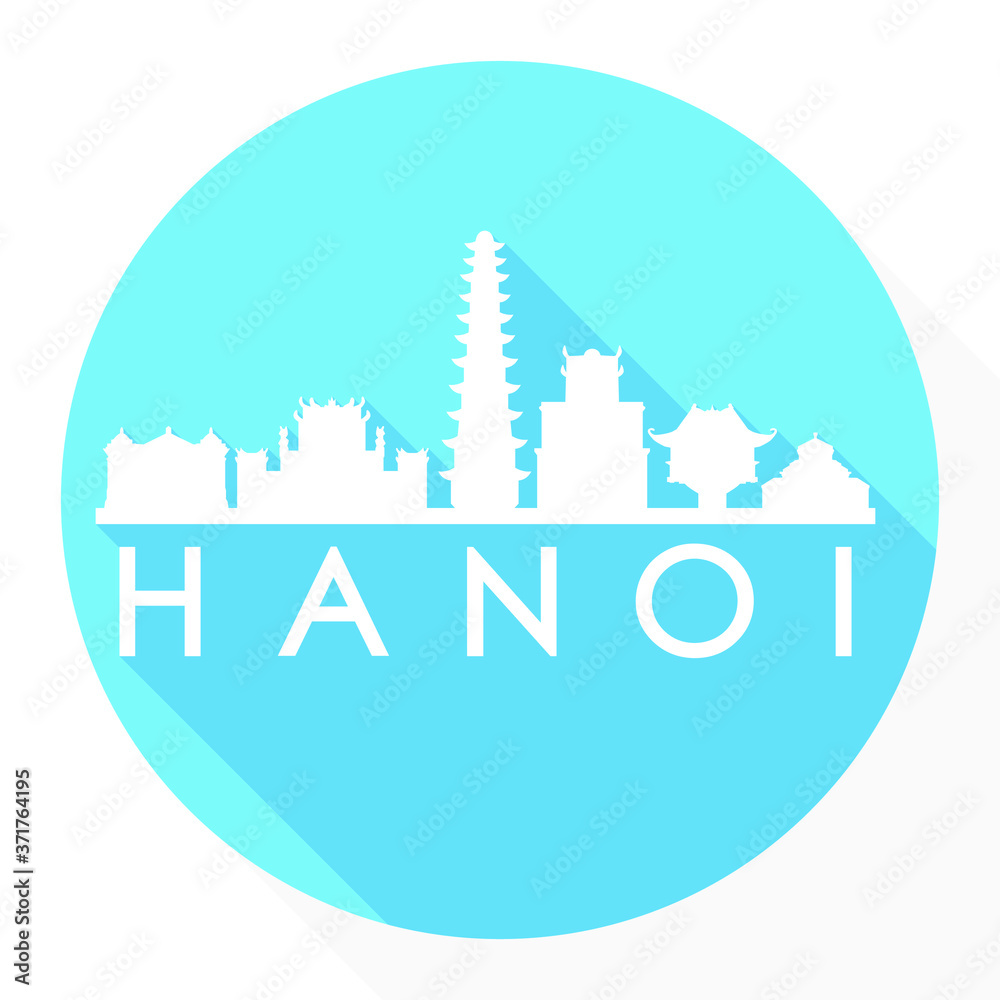 Hanoi Vietnam Asia Flat Icon Skyline Silhouette Design City Vector Art Famous Buildings.