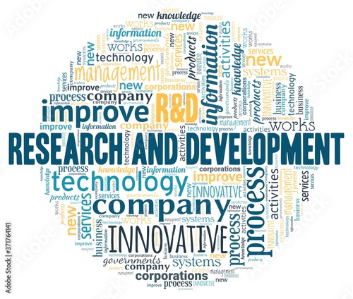 R&D - research and development word cloud isolated on a white background.